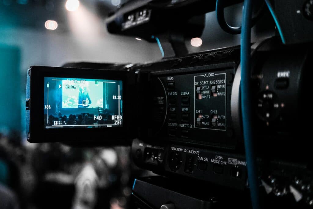 Video camera filming scene